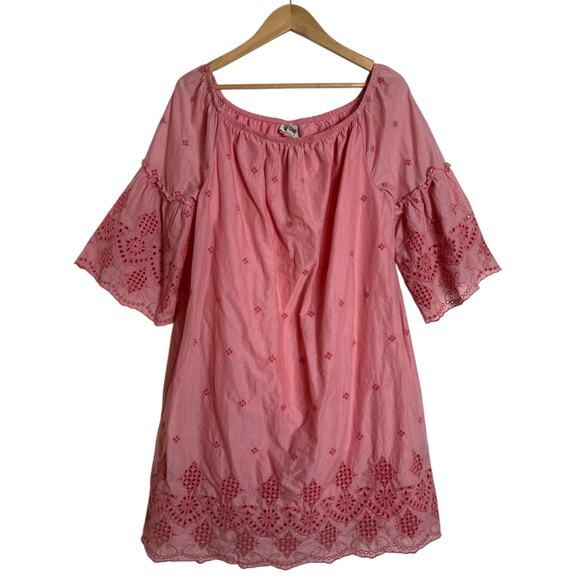 St. John’s Bay Women’s Cotton Dress Peach Eyelet Embroidery Off Shoulder Size L - Picture 2 of 7